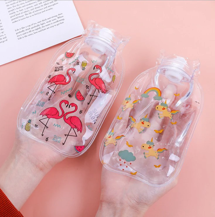 

Cute Cartoon Warm Transparent Hot Water Bottle Mini Explosion-proof Portable Hand Warmer Hot Water Bags, Colors