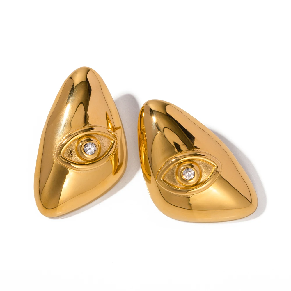 

J&D Design Devil Eyes Zirconia Stud Earring 18K PVD Stainless Steel Gold Plated Designed Daily Earring Eye Stud Earring For Wome