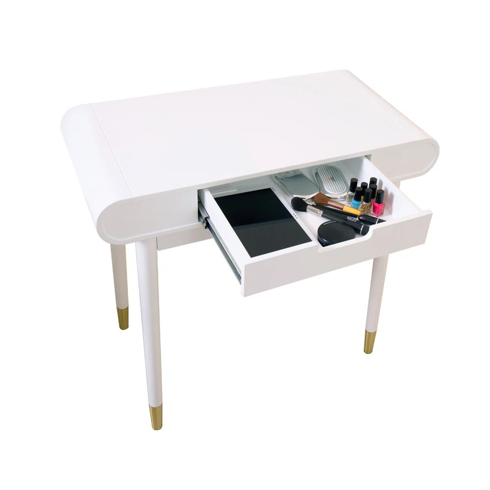 

European style solid wood oval modern vanity mirror dressing table, White, black, brown