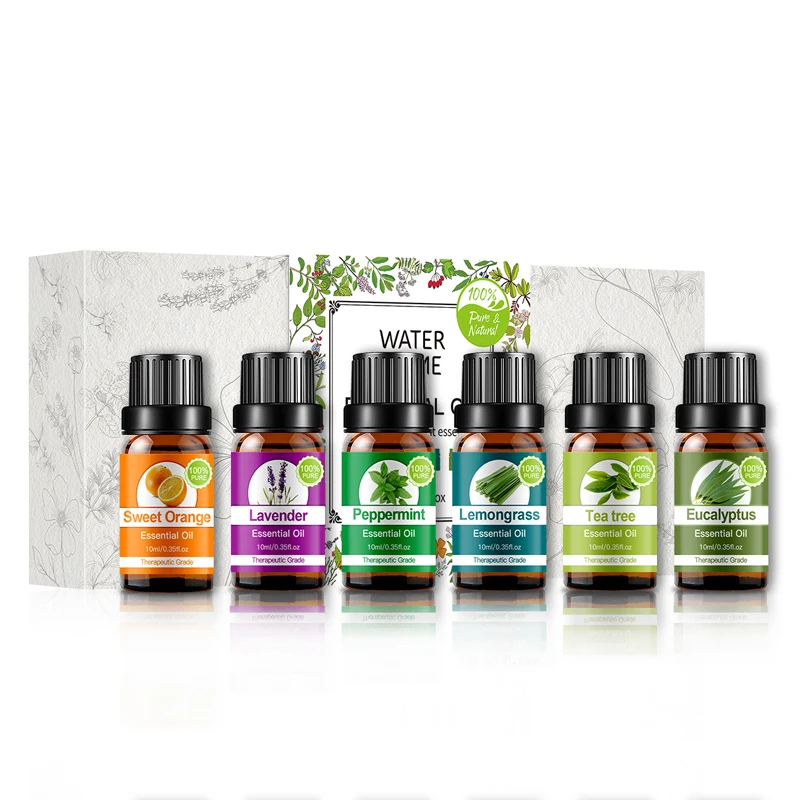

100% Natural Pure Lavender Eucalyptus Sweet Orange Lemongrass Tea Tree Peppermint Aromatherapy Gift Set 10ml Essential Oil Set