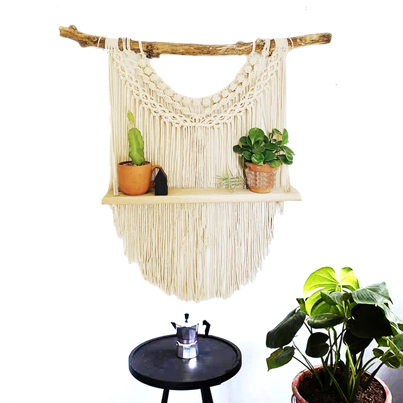 

macrame wall hanging shelf boho wall shelf for home decoration, Customized color