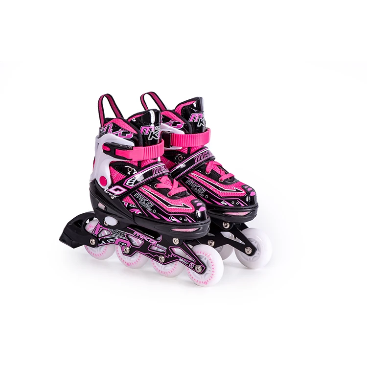 

Wholesale High Quality skates adjustable 4 wheel flashing inline roller skates skating shoes patines with CE for kids, Black/blue,black/pink