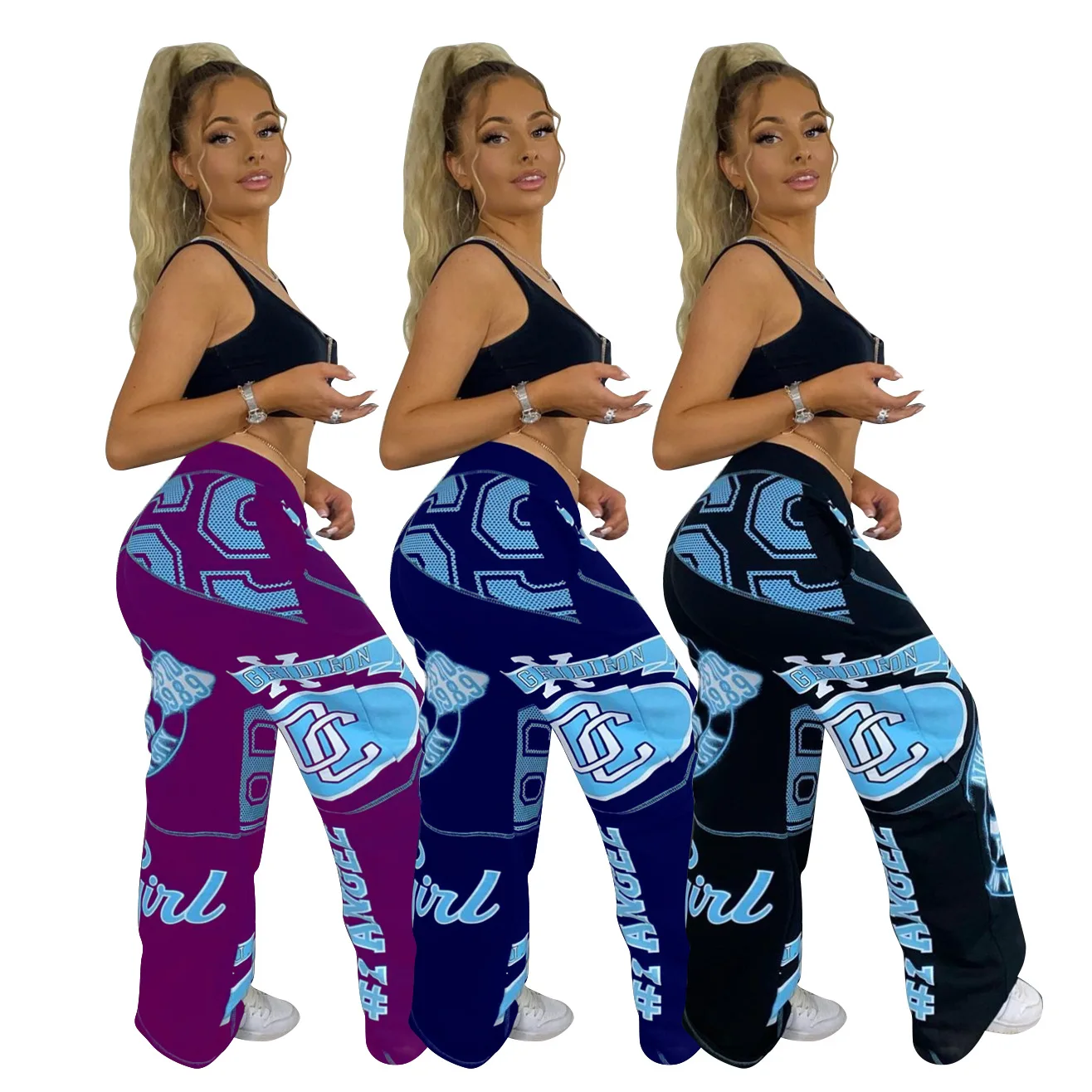 

Wholesale Mujer Plus Size Pants High Waist Print Loose Casual Jogger Pants Women