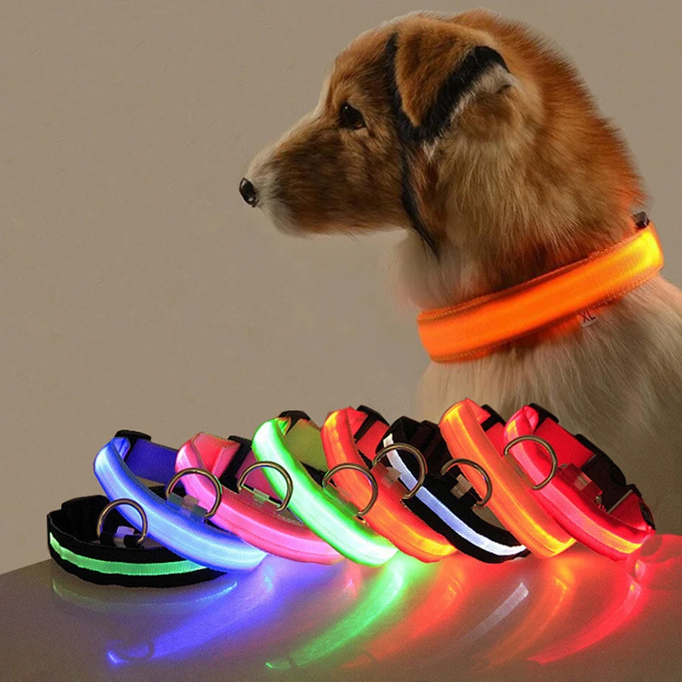 

Nylon LED Pet Dog Collar Night Safety Flashing Glow In The Dark Dog Leash Dogs Luminous Fluorescent Collars Pet Supplies, Led light