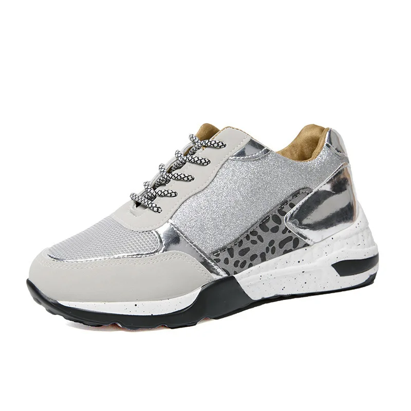 

Amazon Fashion Ladies Casual Sneakers Color Block Leopard Print Thick Bottom Breathable Lace Ladies Walking Shoes