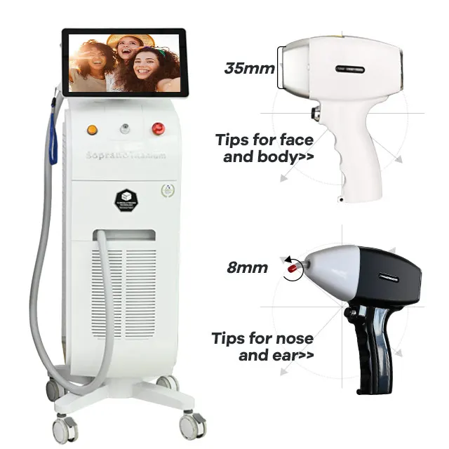 

alma soprano titanium double handles working together 3 waves 755nm 808nm 1064nm hair removal machine diode laser for clinic