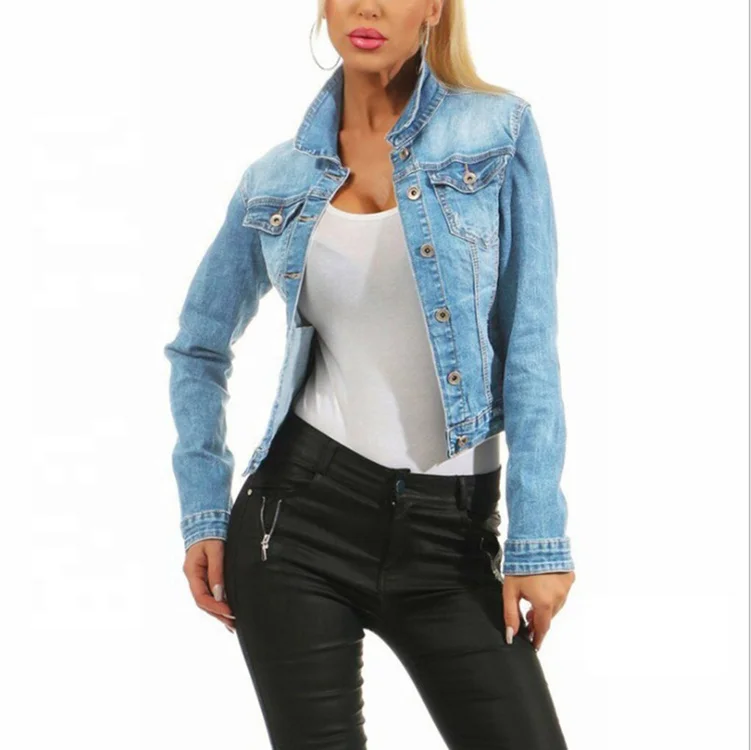 

Wholesale hot selling women's denim outerwear fashionable slim denim jacket, Customized color