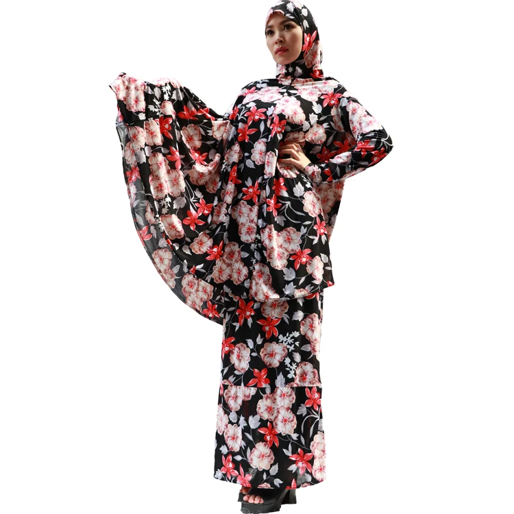 

Women Islamic Prayer Lady Robe Arabic Robe Hijab New Style Two Piece Muslim Floral Dress Two Skirts For Women Muslim, Picture show
