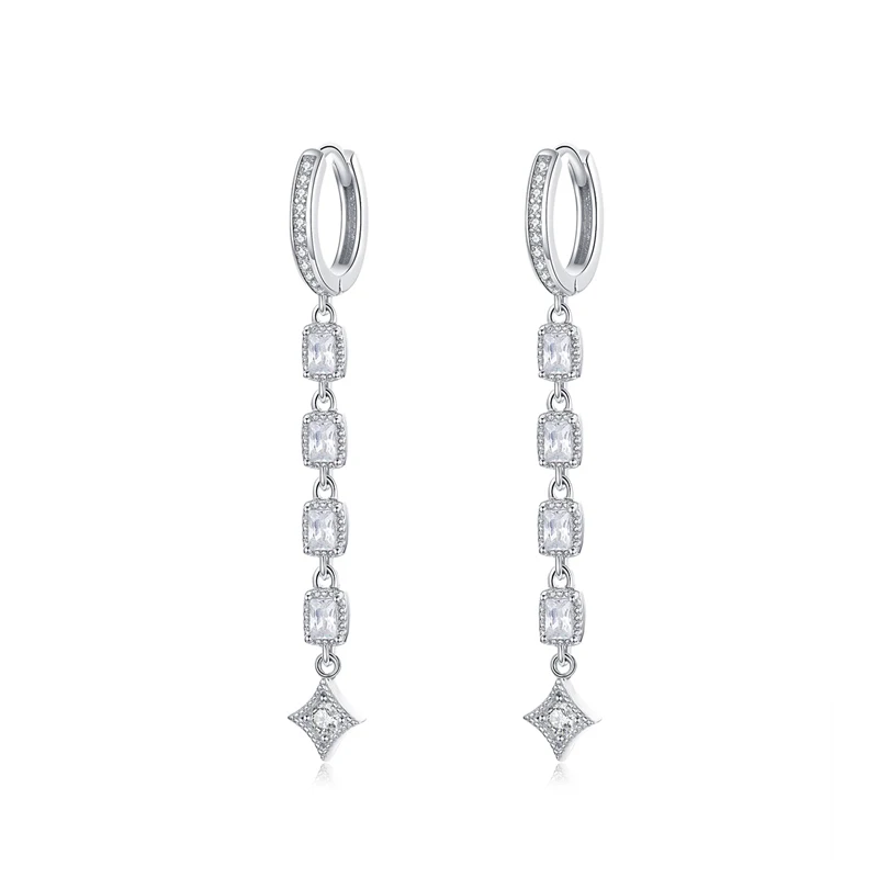 

Sweet Elegant Woman Star Long Tassel Pendant Dangle Design 925 Sterling Silver Earrings Mother Day Gift