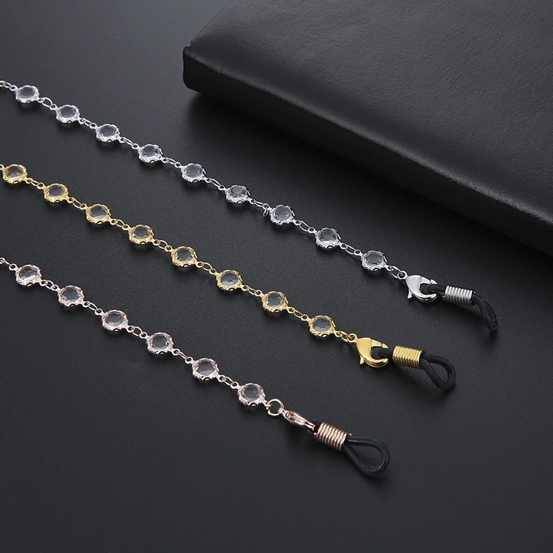 

2021 Trendy Clear Crystal Beads Glasses Chains Rhinestone Necklace Chain Stone Masked Chain Eyeglass Stand Holder For Girls