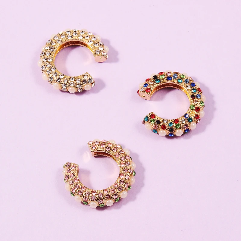 

Wholesale Fashion Gold Ear cuff Jewelry Personal Rhinestone Natural Stone Ear Bones Clip on Earrings For Women, Colors