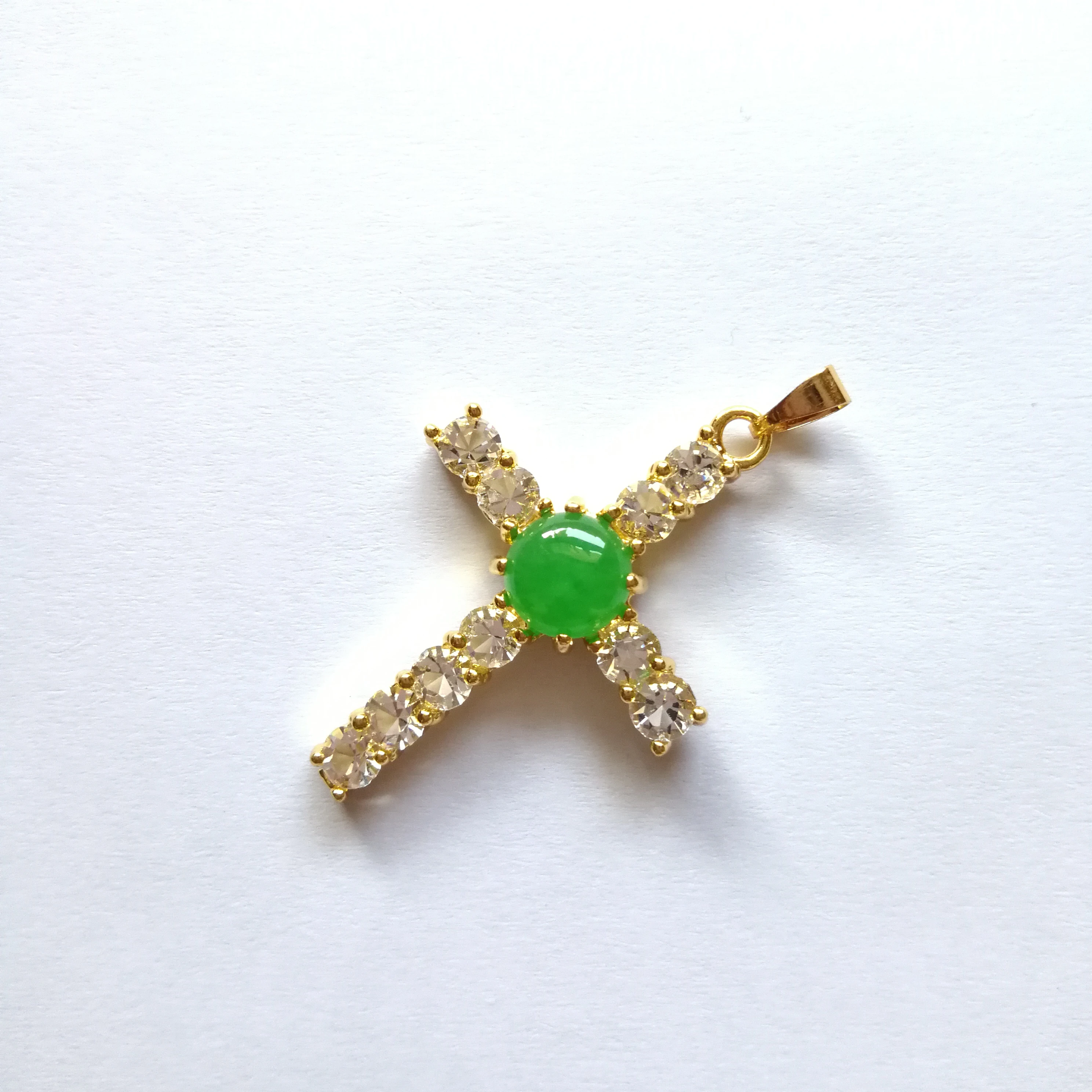 

Jialin Jewelry Best selling Green agate jade cross pendant women diamond cross necklace women charm Jewelry
