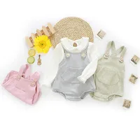 

New arrival autumn cotton baby girls sleeveless pink green and gray romper toddler girl clothing