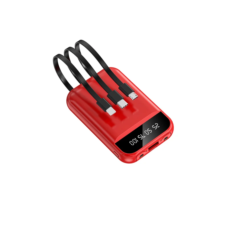 

New arrival portable power bank 10000mah power banks with three built-in cables consumer electronic devices with Android/Type-c, Red/white/black