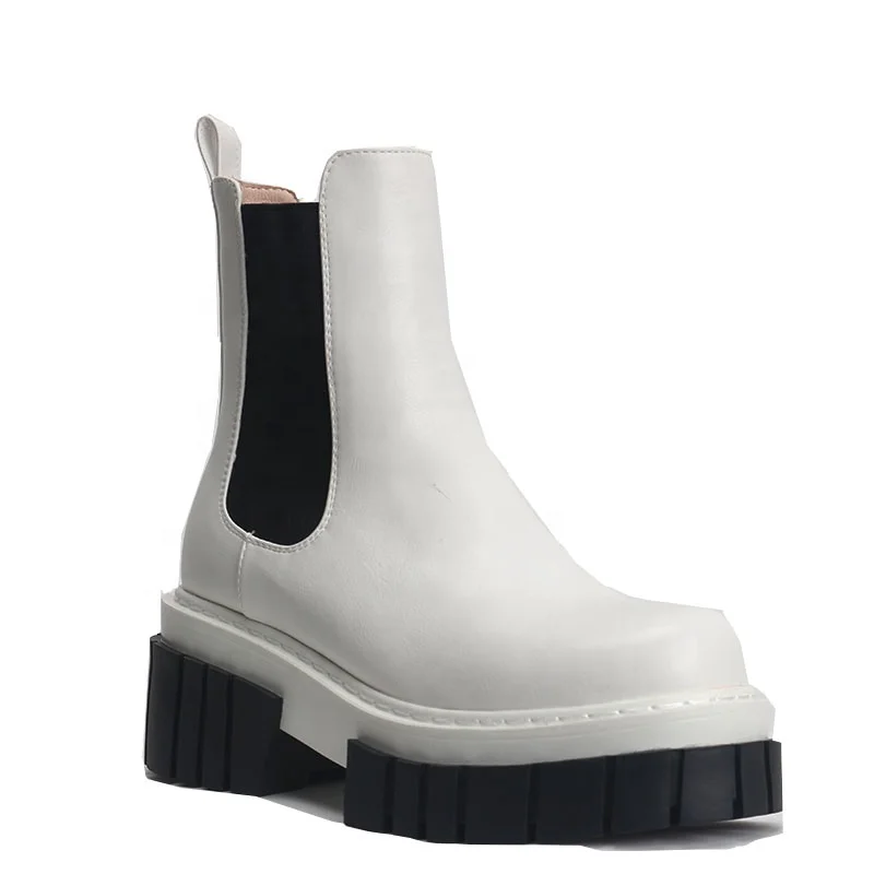 

White cool platform boots dr martens boots round toe booties woman ankle heel ankle boots