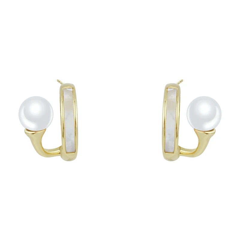 ED64570 Korean enamel pearl geometric stud earrings fashion gold plated women jewelry