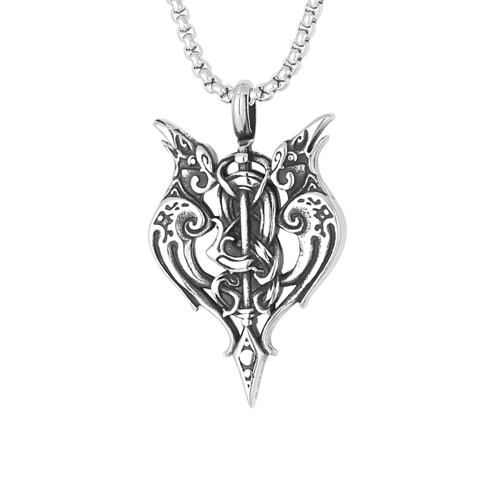 

Non Tarnish Jewelry Stainless Steel Norse Viking Double Owl Bird Charm Pendant Necklace