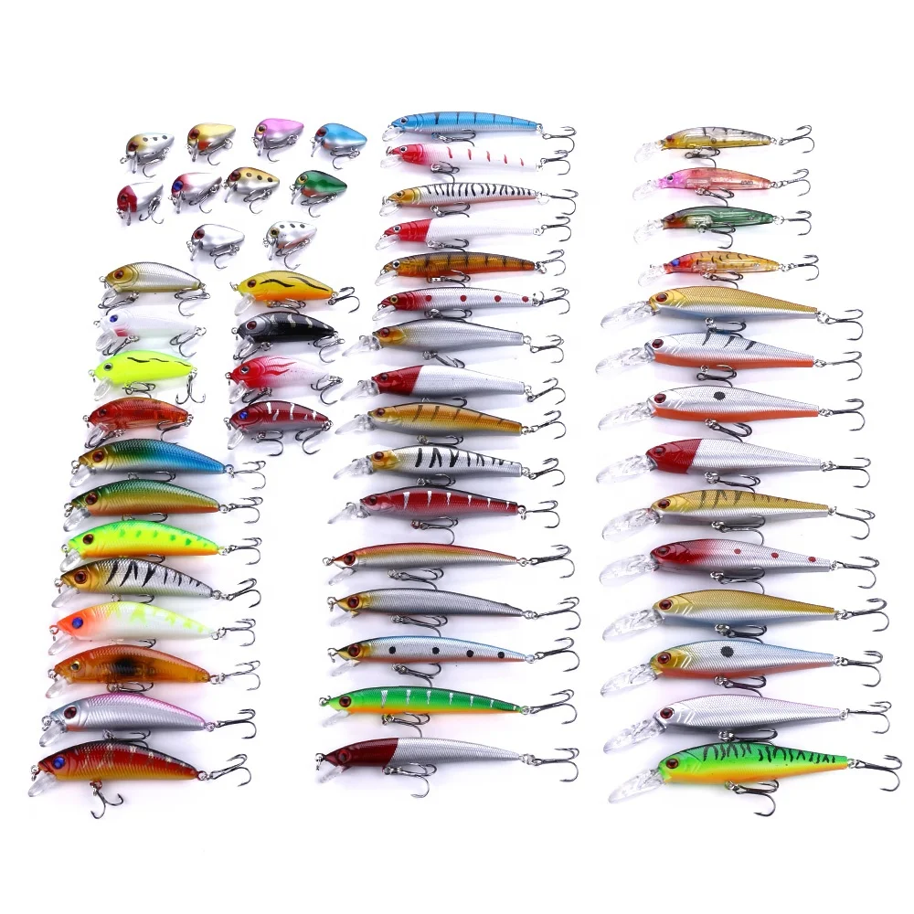 

Wholesale 56pcs Mixed Hard Plastic Minnow Crankbaits Artificial Fishing Lures Combo Set, As picture
