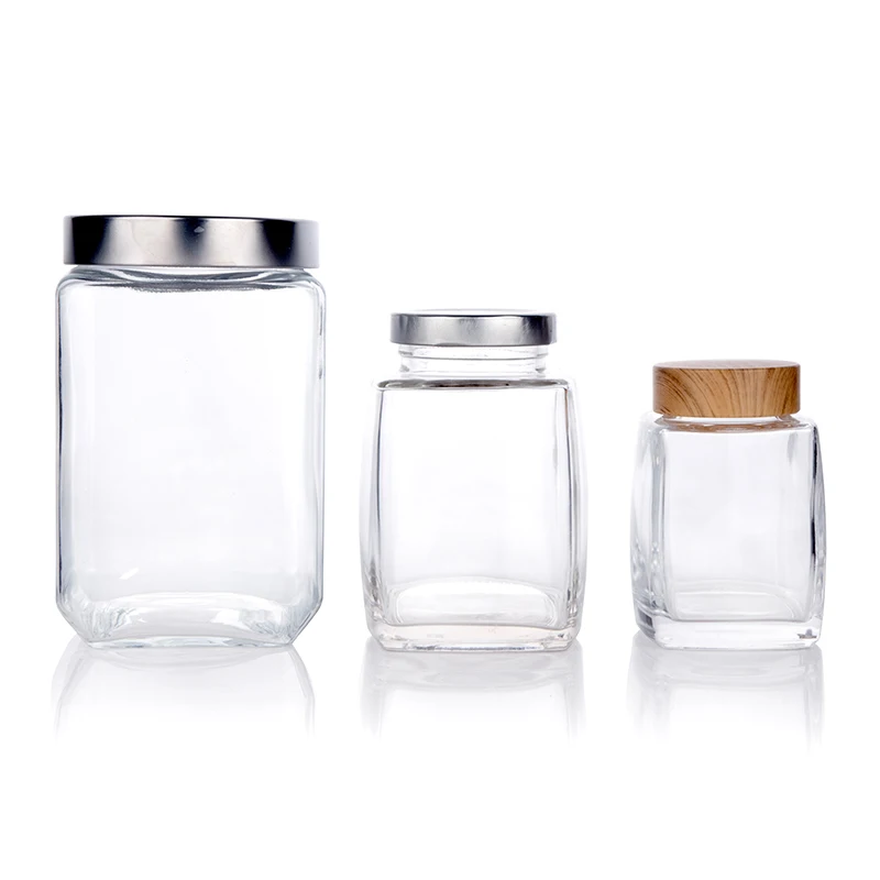 

Clear Straight Sided Glass Wide Mouth Jars with Plastic Airtight Lids for Pickles/honey, Customized color accept