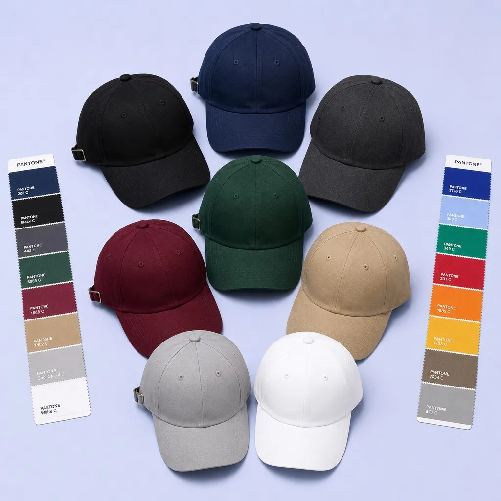 8-Colorway Baseball Cap Rainbow Circle Array with Pantone Color Swatches