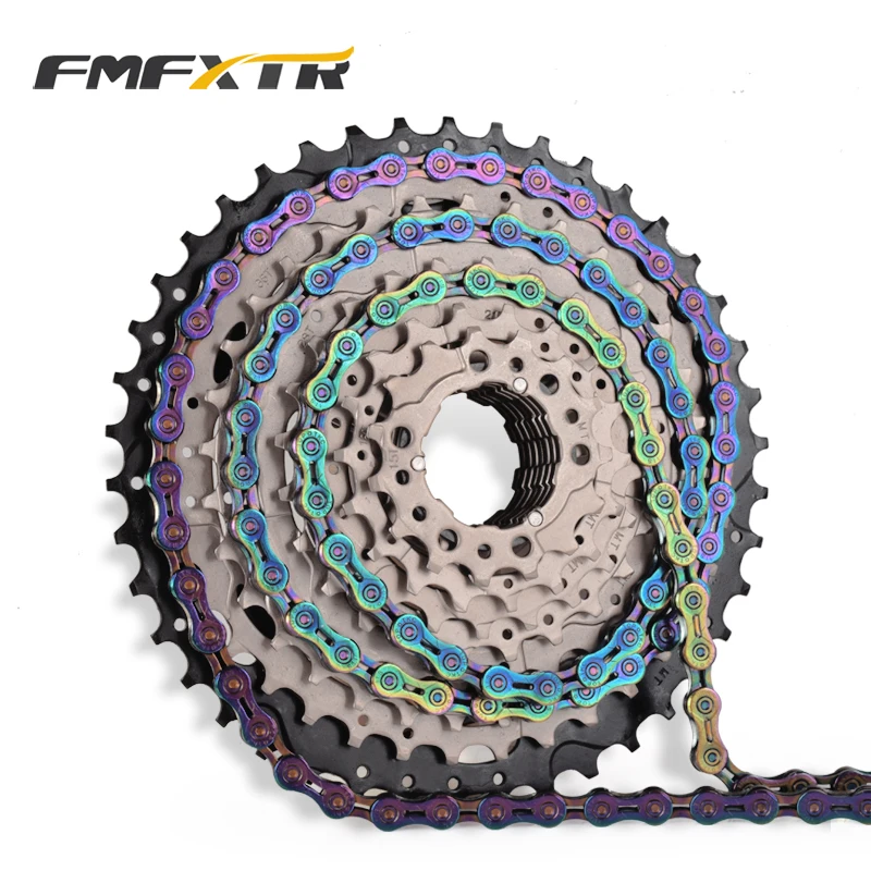 

FMFXTR Bicycle Chain 6 7 8 9 10 11 Speed Velocidade Titanium Plated TI Gold Silver Mountain Road Bike MTB Chains Part 116 Links