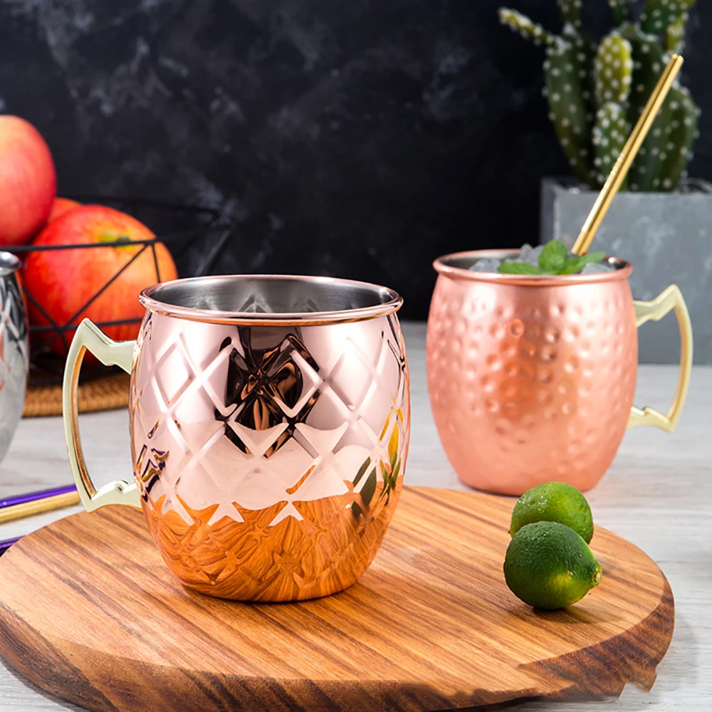 Amazon Hot Sale 2020 Home Bar Drinkware Copper Plated Cocktail Cups 304 Stainless Steel Mug 16oz Copper Beer Moscow Mule Cup
