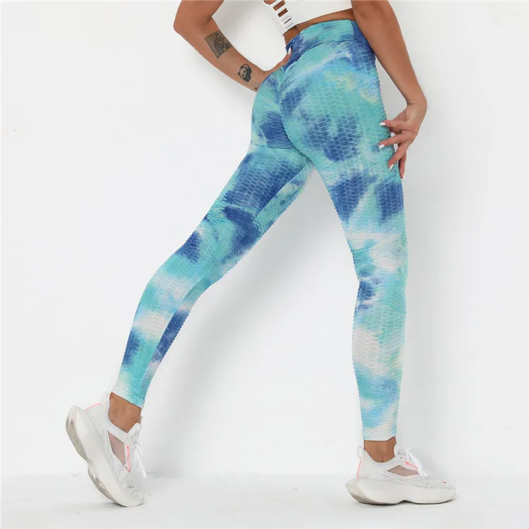 

Low Moq Custom Printed Sport Women Slim Tight Fit Elastic High Waist Yoga Pants Tye Dye Textured Leggings, 10 colors