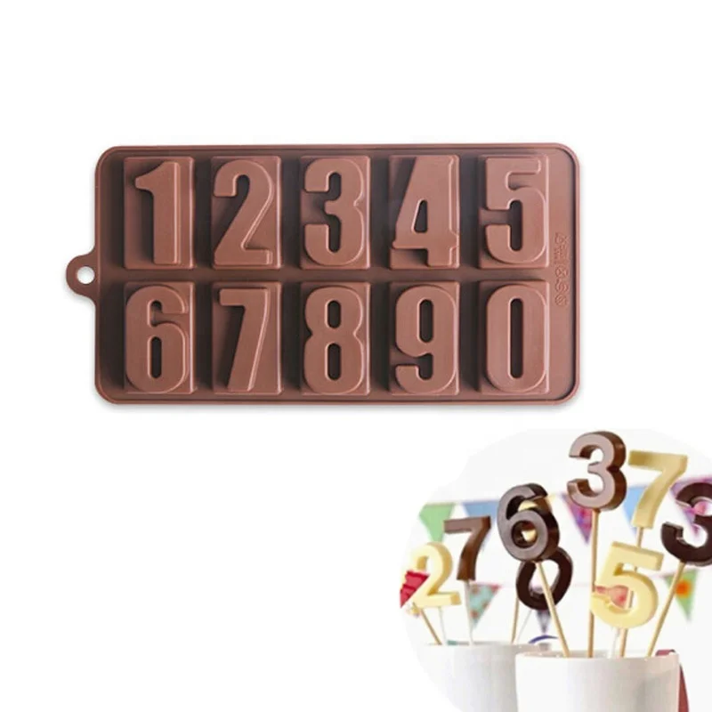 

Number shape chocolate molds ice tray silicone cake decorating tools soap silicone resin molds, Chocolate/pink/blue