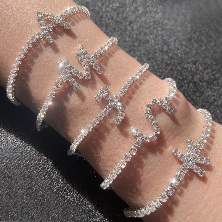 

Wholesale Tennis Bracelet Crystal Bracelet 26 Initial Bracelet for Women, Silver