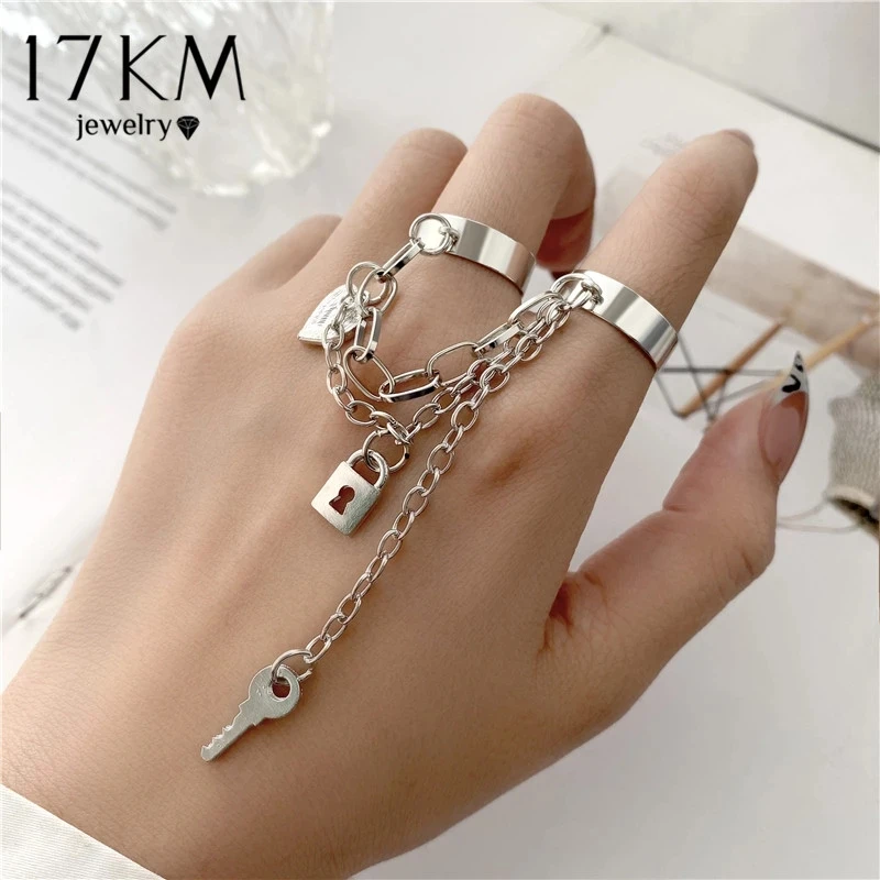 

NEW Punk Cool Hip Pop Rings Multi-layer Adjustable Chain Double Open Finger Ring Alloy Man Rotate Rings for Women Party Gift, Sliver,black