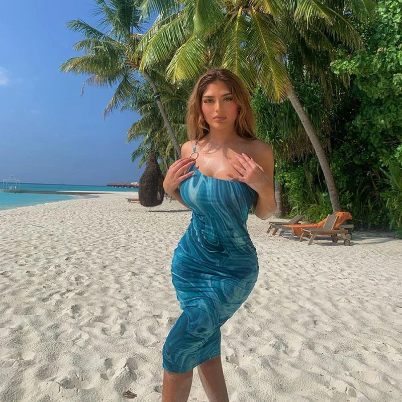 

KYM00253 2021 New arrivals Ladies Sexy Club Sling dress Fashion printing Casual beach dresses