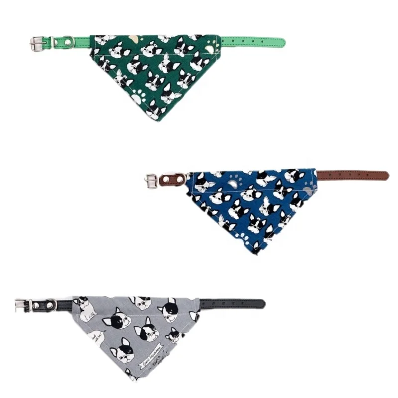 

Wholesale new cute fashion printing pet dog bandana triangle scarf PU collar can be hung traction rope scarf pet supplies