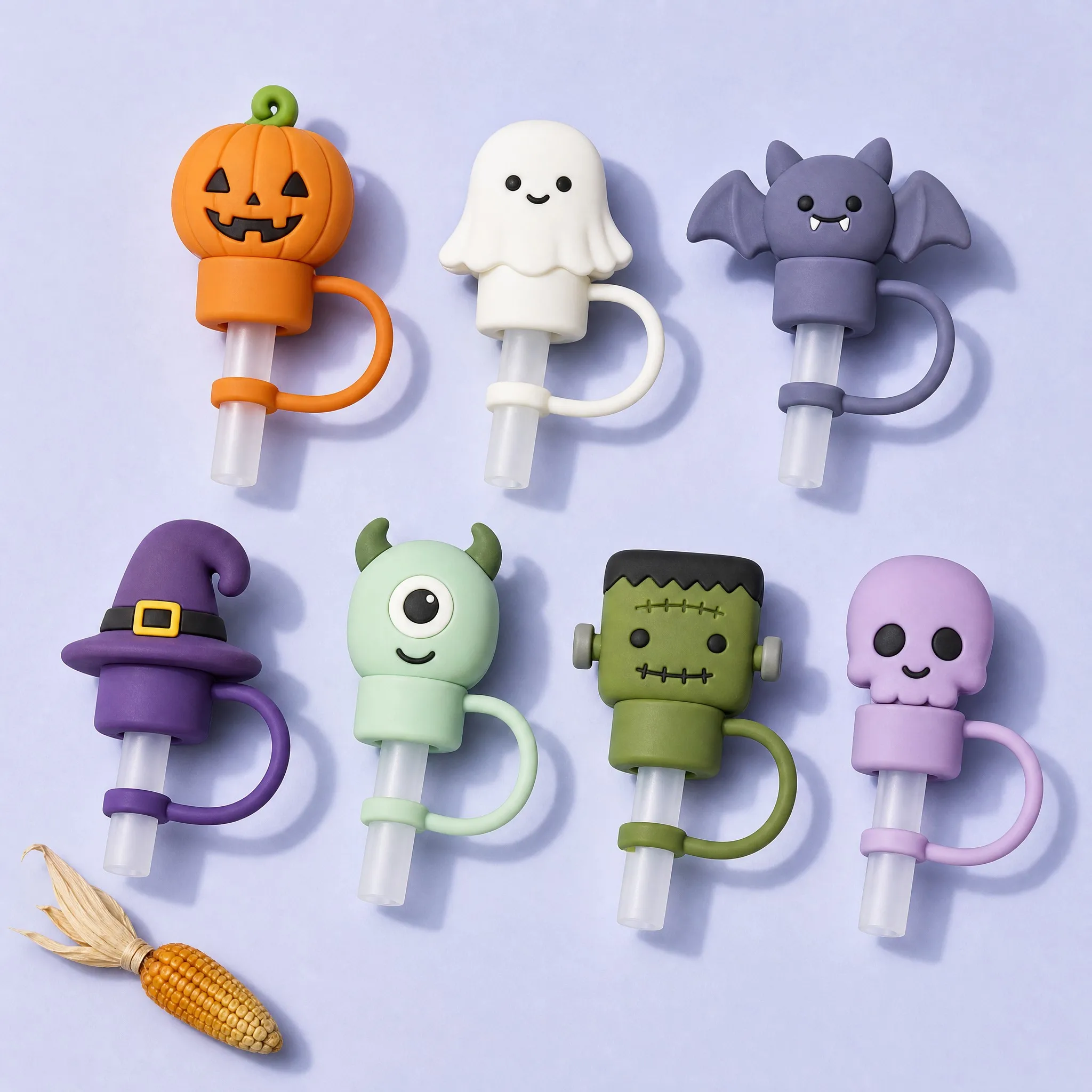 Halloween Spooky Cute Silicone Straw Toppers 7 Styles Lineup for Stanley 10mm Straws