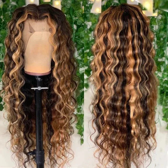 

High Quality Highlighted Human Hair Lace Glueless Wigs For Black Women With Baby Hair Wet And Wavy Brazilian Human Hair