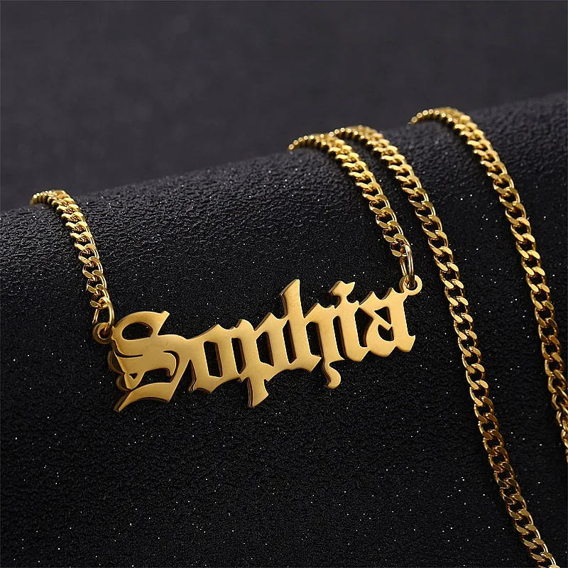 

Personalized Name Necklace Old English Style Stainless Steel Customized Nameplate Necklaces