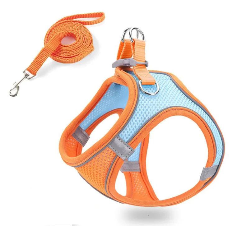 

Hot Selling Mesh Nylon Solid Pet Reflective Dog Harness And Leash Set, Red, black,blue,pink, orange
