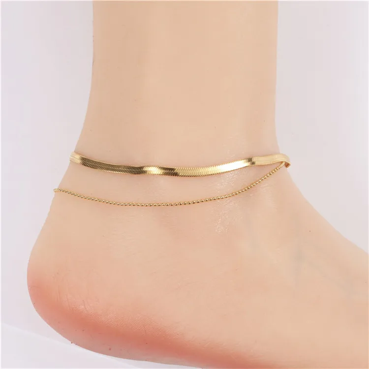 

SP New Arrived Fashion Stainless Steel Chain Anklet Bracelet Double Layered Snake Chain Anklet Jewelry