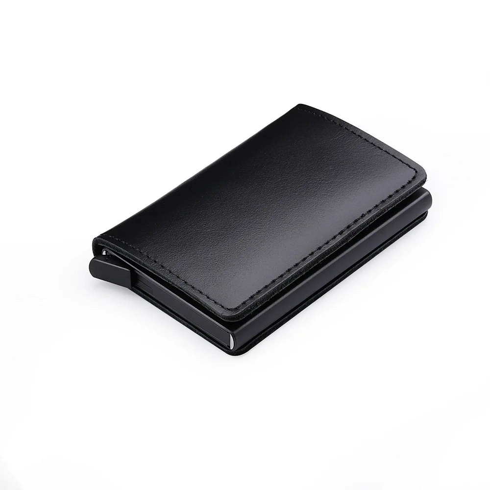 

Real Leather RFID Automatic Aluminum Credit Card Holder Embossed Logo