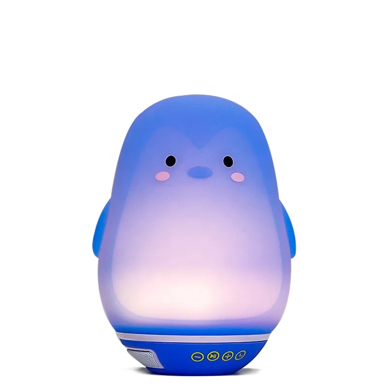 

New trend Penguin Colorful Led light Bedroom Music Sleep Aid Electronic Soothing Comfort Device, Blue