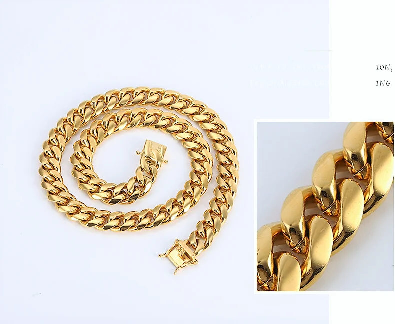 

European and American Hiphop Jewelry 18K Gold Men's Stainless Steel Glossy Cuban Chain, Picture shows