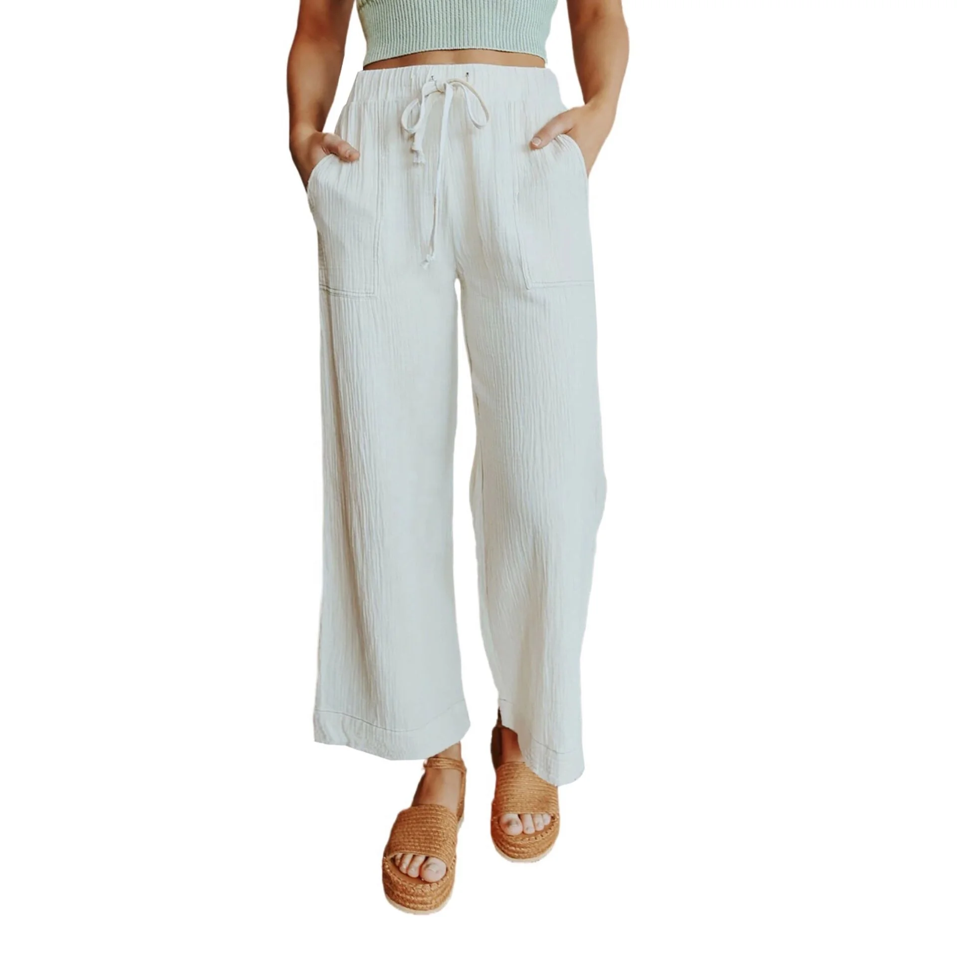 

SD364 Trousers Womens Wide Leg Palazzo Pants Female Summer Solid Color Casual High Waist Trousers