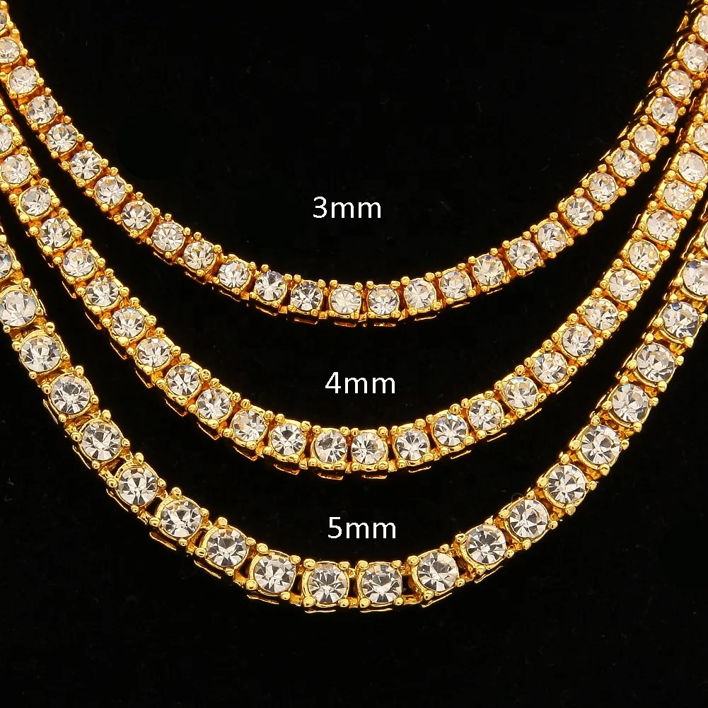 

Index Custom 3mm 4mm 5mm Zinc Alloy Tennis Chain 1 Row Necklace Hip hop Bling Jewelry Gold Silver Tennis Chain Necklace Iced Out