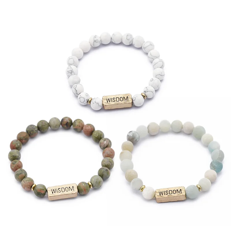

Wholesale Yoga Mala Beads Gemstone Stone Bracelet Engraved Message Bracelet For Bridesmaids Gift