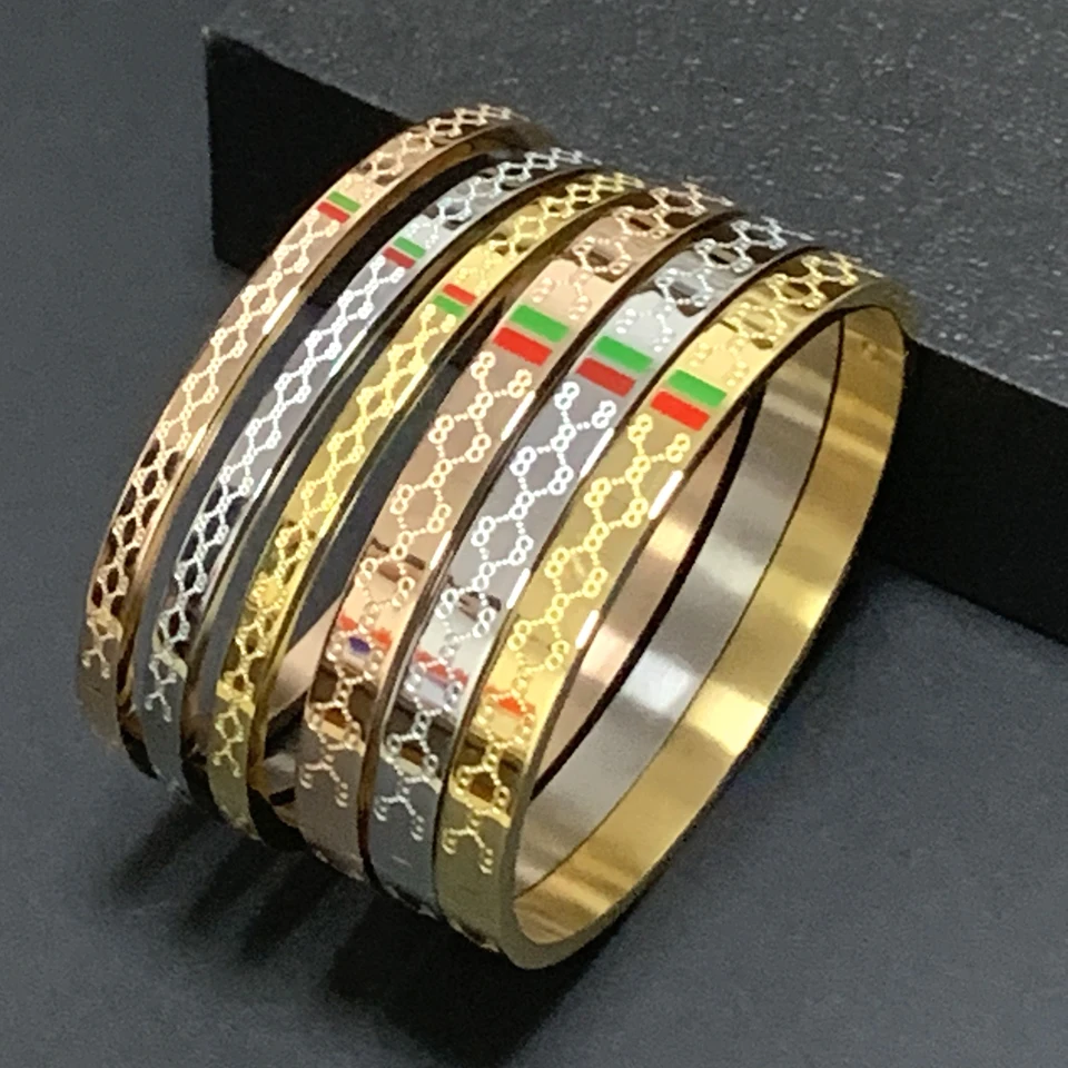 

Famous Brand Bracelet Female 18K Gold Stainless Steel Bangles Red and Green Charm Bracelets for Women Lover Jewelry Wholesale