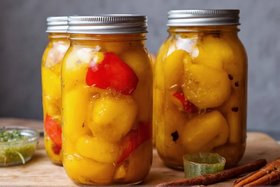 Mason jars with properly fermented brined peppers