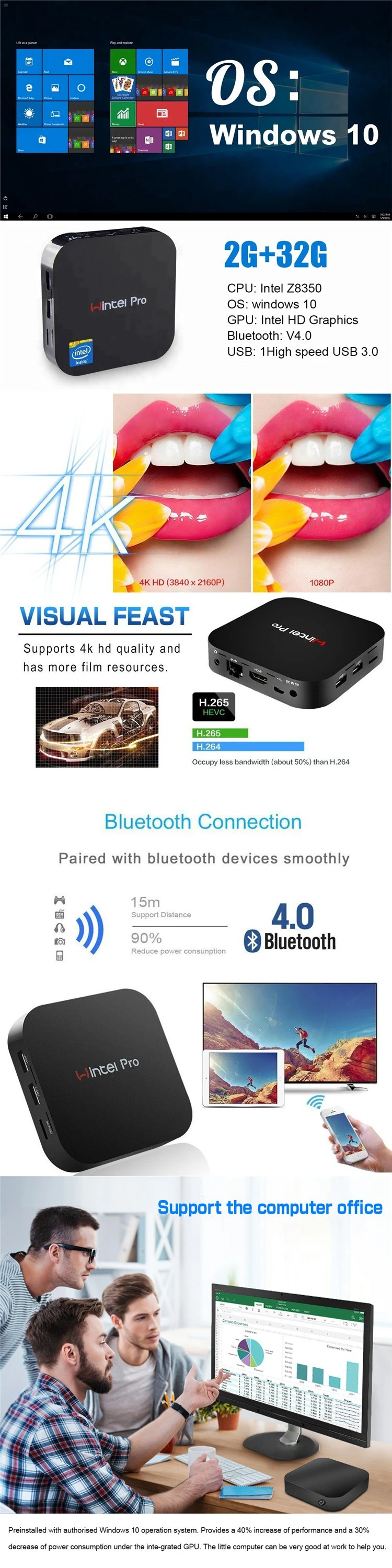 W8 Pro X5z8350 Computer Barebone Mini Pc Intel Desktop Windows10