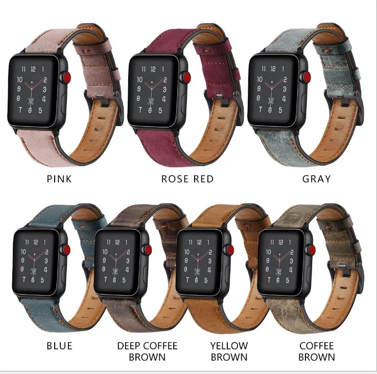 

Bands For Apple Watch Cowhide Genuine Leather Brown Gray 38/40mm 42/44mm Leather Apple Watch Strap, As our color chart or custom