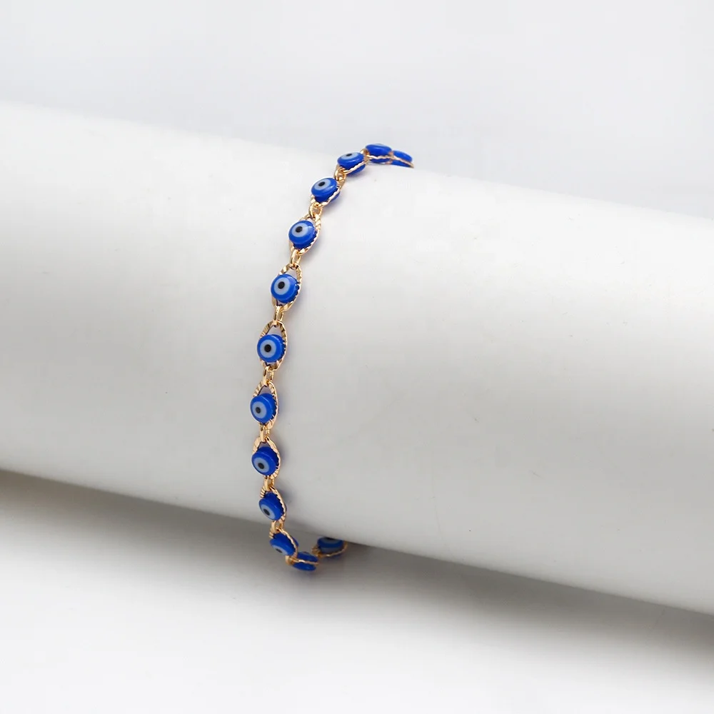 

2021 Fashion Blue Evil Eyes Beads Bracelet Gold Plated Oval Round Eyes Bracelet For Girls