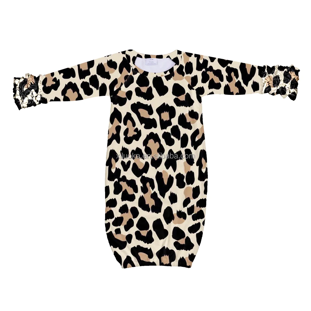 

Latest Custom Design Leopard Print Long Ruffle Sleeve Baby Girl Boutique Gown, Picture
