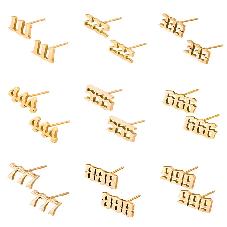 

SC Fashion 18K Gold Stud Earrings Jewelry Personalized Custom 111 444 777 999 Stainless Steel Angel Number Stud Earrings Women, Silver, gold